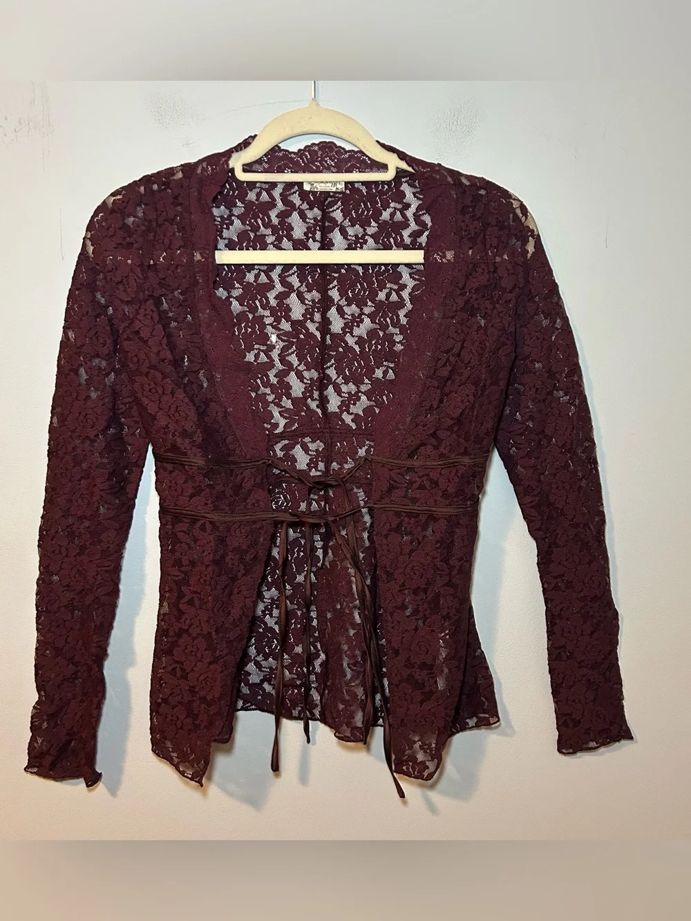 Free People Red Laced Long Sleeve Daylight Cardi Size Small